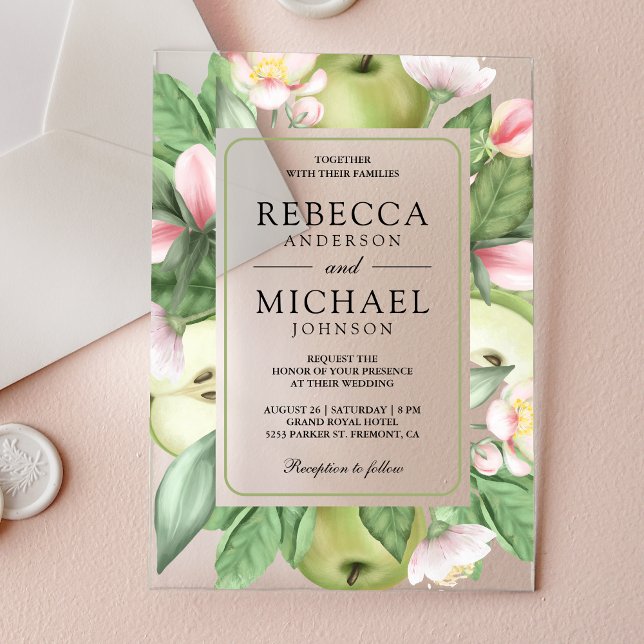Botanical Floral Green Apple Orchard Wedding Acrylic Invitations (Creator Uploaded)