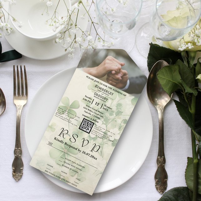 Botanical Floral Green Chartreuse QR Code Photo All In One Invitation (Creator Uploaded)