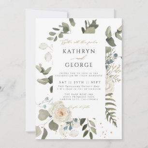 Botanical Floral Greenery Gold Calligraphy Wedding Invitation