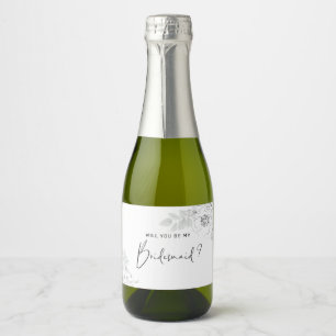 Botanical Floral Illustration Bridesmaid Sparkling Wine Label