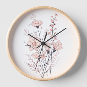 Botanical Floral Illustration Minimal Nature Aes Clock
