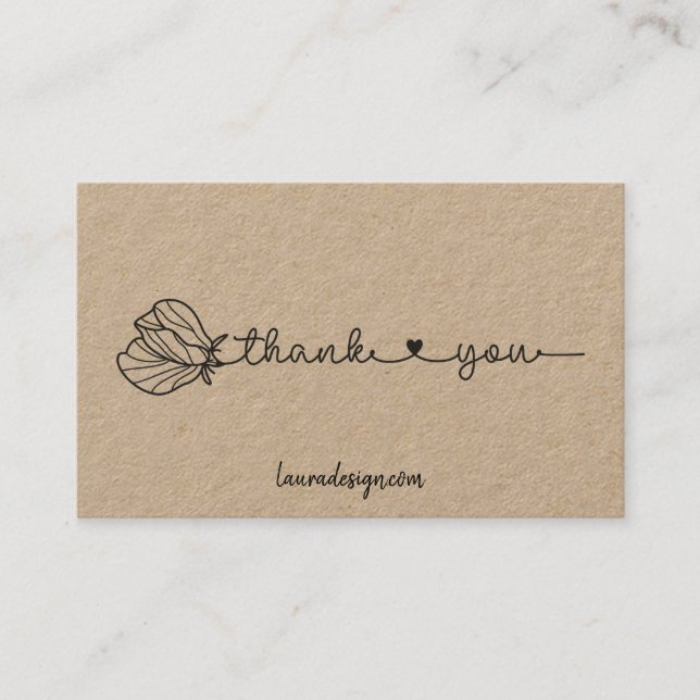 Botanical Floral Kraft Logo Minimal Thank You Busi Business Card (Front)