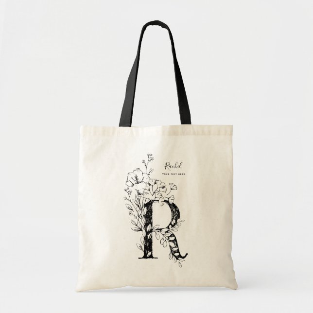 Botanical floral letter R rustic monogrammed Tote Bag (Front)