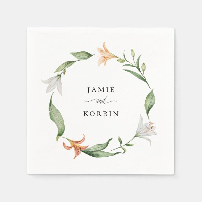Botanical Floral Lily Personalised Paper Napkins (Front)