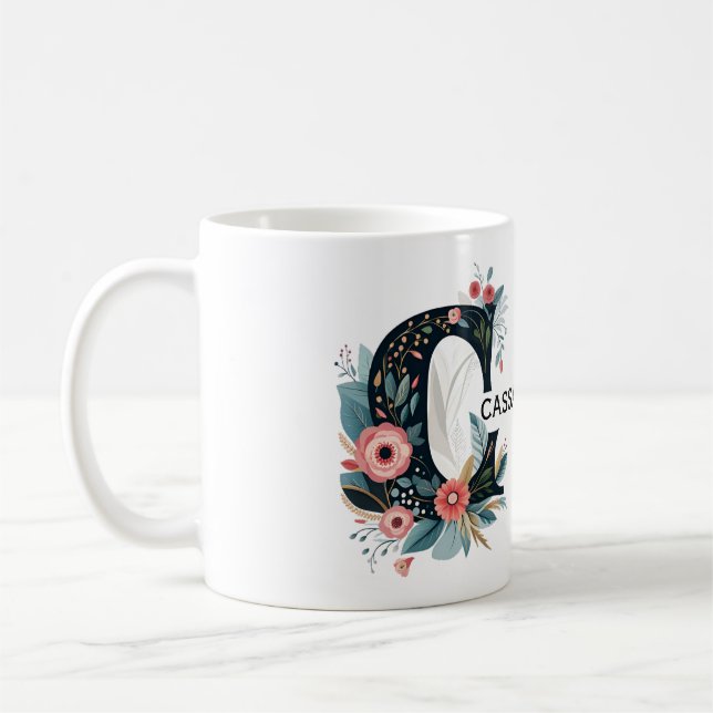 Botanical Floral Monogram Letter C Personalizable Coffee Mug (Left)