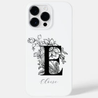 Botanical Floral Monogram Letter E Name