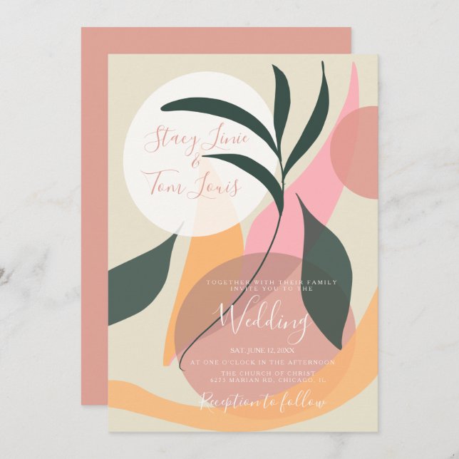 Botanical Floral Organic Shapes Wedding Invitation (Front/Back)