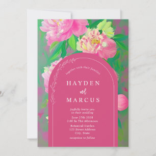 Botanical Floral Painting Pink Arch Wedding Invitation