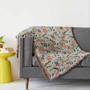 Botanical Floral Pattern Throw Blanket