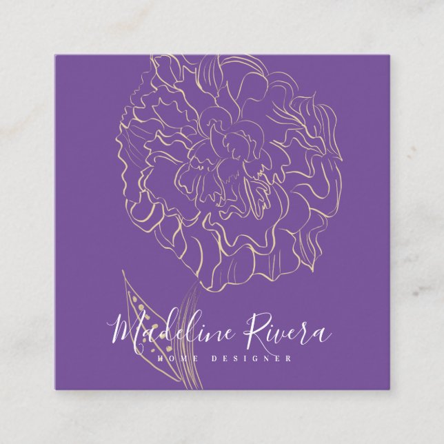 Botanical Floral Peony Art Home Event Designer Square Business Card (Front)