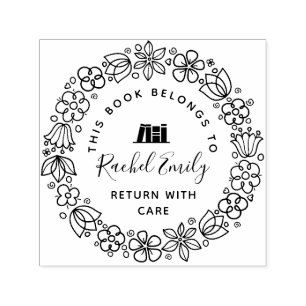 botanical floral personal library book stamp