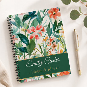 Botanical Floral Personalised Name Notes & Ideas Notebook