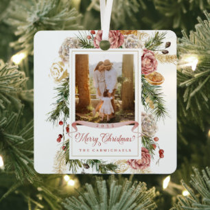 Botanical Floral Photo Christmas Ornament