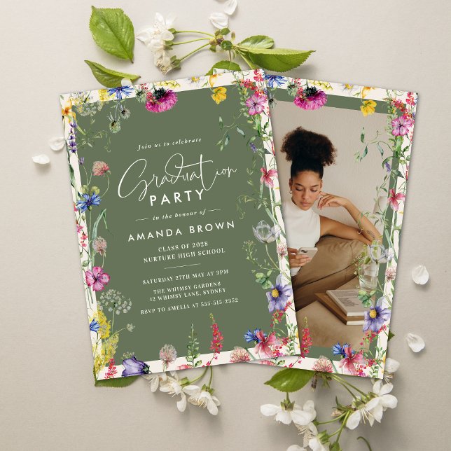 Botanical Floral Photo Graduation Class of 2026 Invitation (Creator Uploaded)