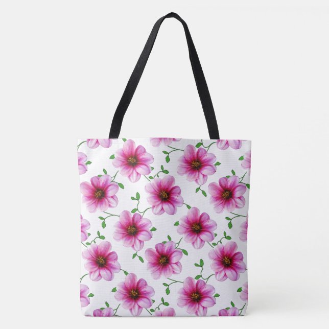 Botanical Floral Pink on any Colour Tote Bag (Front)