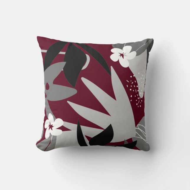 Botanical Floral Print Burgundy Cushion (Front)