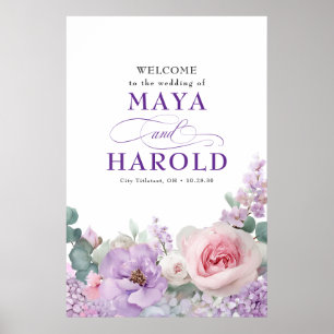 Botanical Floral Purple and Pink Wedding Welcome Poster