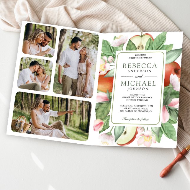 Botanical Floral Red Apple Orchard QR Code Wedding Invitation (Creator Uploaded)