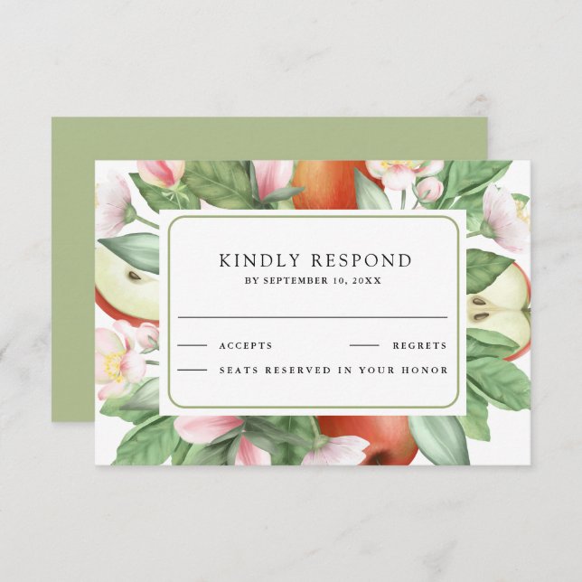 Botanical Floral Red Apple Orchard Wedding RSVP Card (Front/Back)