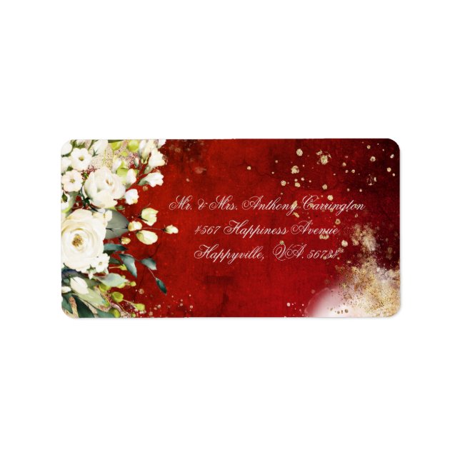 Botanical Floral Rustic Red Wedding Return Label (Front)