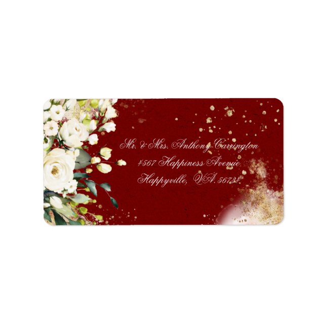 Botanical Floral Rustic Red Wedding Return Label (Front)