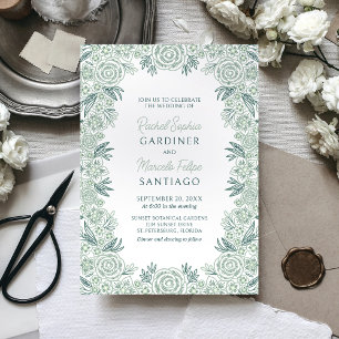 Botanical Floral Sage Mint Emerald Green Wedding Invitation
