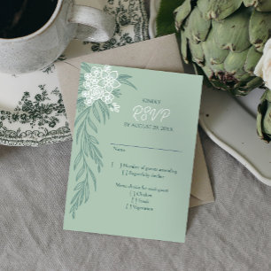 Botanical Floral Sage Mint Emerald Green Wedding RSVP Card