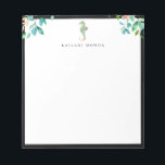 Botanical Floral Seahorse Black Frame Notepad<br><div class="desc">Elegant watercolor island botanical bouquets and seahorse logo design with black frame,  personalised with name,  notepad.  Text font style and colour can be customised.</div>