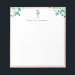 Botanical Floral Seahorse Blush Frame Notepad<br><div class="desc">Elegant watercolor island botanical bouquets and seahorse logo design with pearl blush frame,  personalised with name,  notepad.  Text font style and colour can be customised.</div>