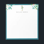 Botanical Floral Seahorse Logo Blue Frame Notepad<br><div class="desc">Elegant watercolor island botanical bouquets and seahorse logo design with deep ocean blue frame,  personalised with name,  notepad.  Text font style and colour can be customised.</div>