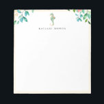 Botanical Floral Seahorse Sandy Beige Frame Notepad<br><div class="desc">Elegant watercolor island botanical bouquets and seahorse logo design with sandy beige frame,  personalised with name,  notepad.  Text font style and colour can be customised.</div>