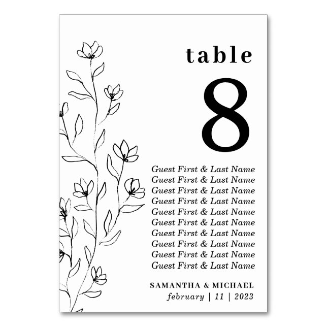 Botanical Floral Sketch Clear Seating Table Number (Front)