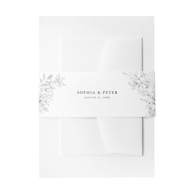 Botanical Floral Sketch Invitation Belly Band (Front Example)