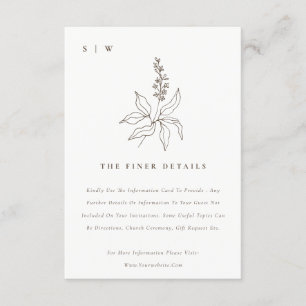 Botanical Floral Sketch Monogram Wedding Details Enclosure Card