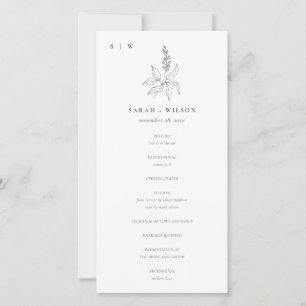 Botanical Floral Sketch Monogram Wedding Program