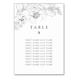 Botanical Floral Sketch Table Number w/ Names