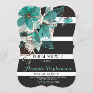 Botanical Floral Striped Bridal Shower Invitations