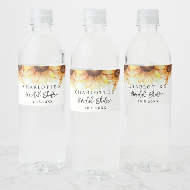 Botanical Floral Sunflower Bridal Shower Water Bottle Label (Bottles)