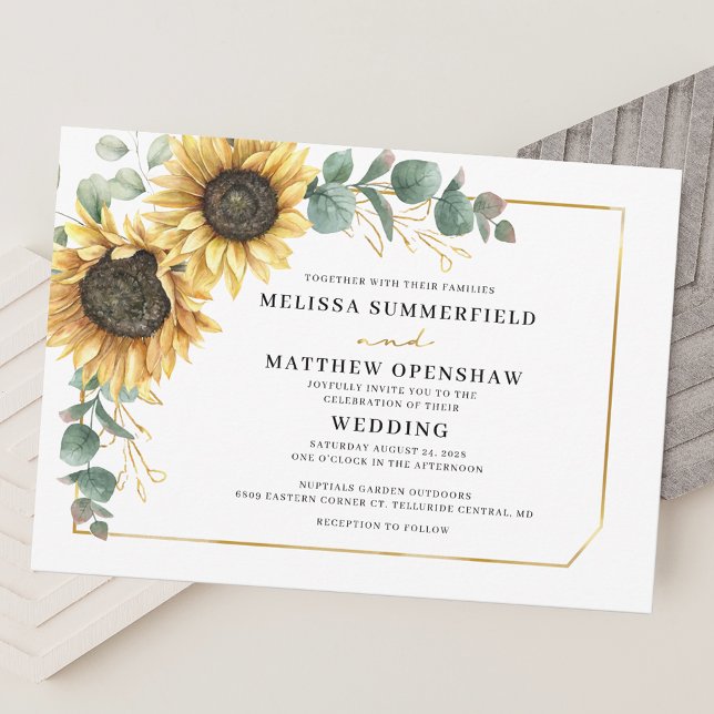 Botanical Floral Sunflower Eucalyptus Wedding Invitation (Sunflower Floral Eucalyptus Wedding Invitation)