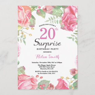 Botanical Floral Surprise 20th Birthday Invitation
