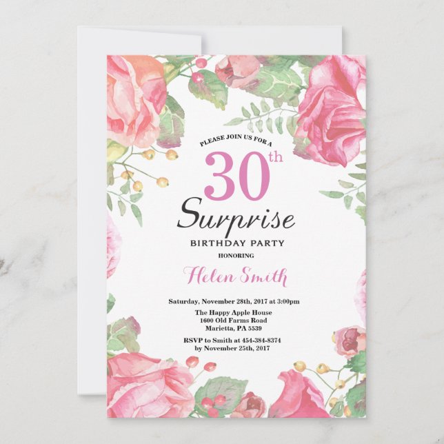 Botanical Floral Surprise 30th Birthday Invitation (Front)