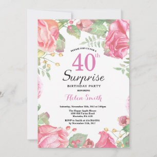 Botanical Floral Surprise 40th Birthday Invitation