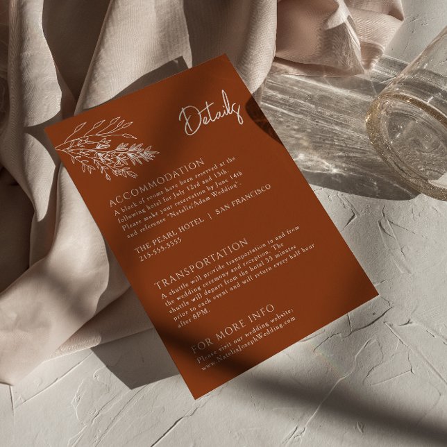 Botanical Floral Terracotta Boho Wedding Details Enclosure Card (Creator Uploaded)