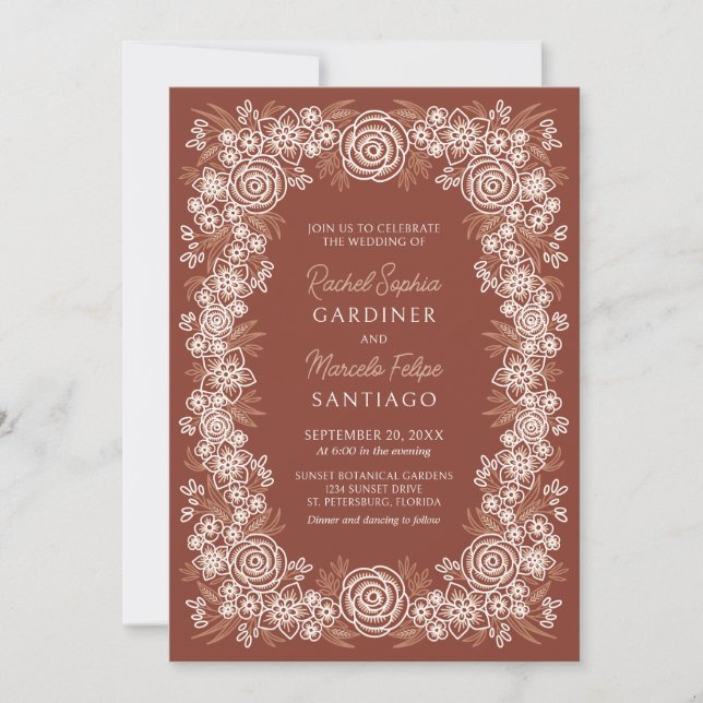 Botanical Floral Terracotta Wedding Invitation (Front)