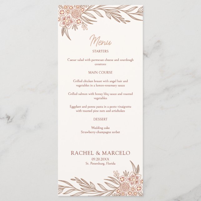 Botanical Floral Terracotta Wedding Menu (Front)
