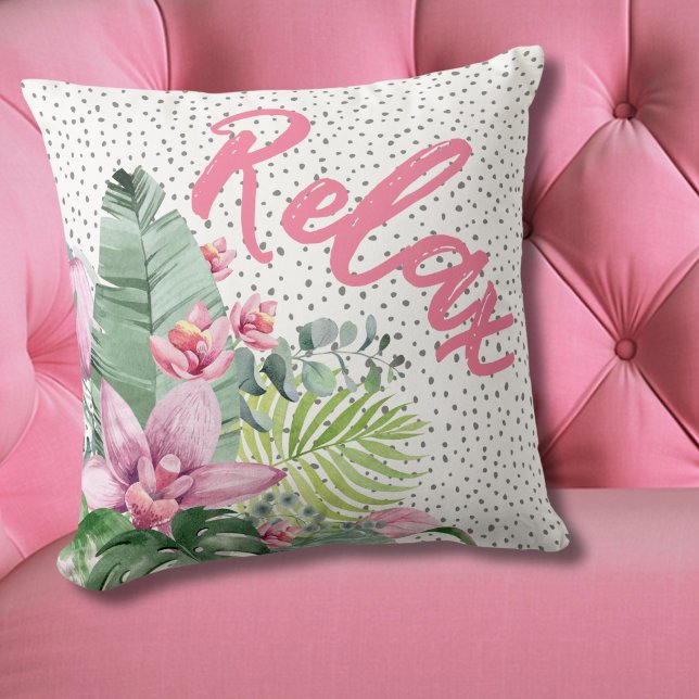 Botanical Floral Tropical Cushion (Floral Watercolor Tropical Throw Pillow)
