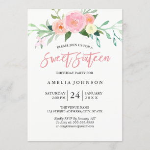 Botanical Floral Watercolor Sweet Sixteen Card