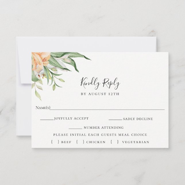 Botanical Floral Wedding RSVP Meal Choice Card (Front)