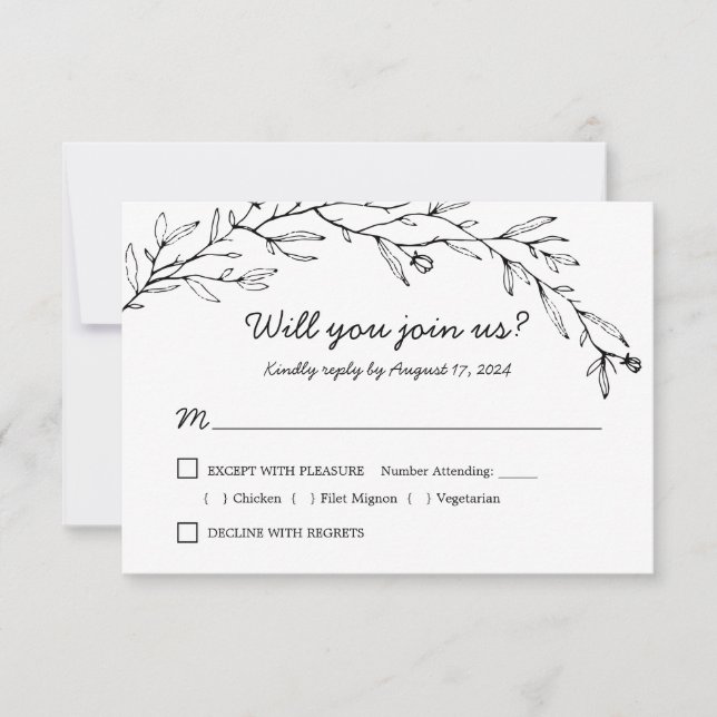 Botanical Floral Wedding RSVP with Meal Choice (Front)