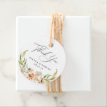 Botanical Floral Wedding Thank You Favour Tags<br><div class="desc">Elegant watercolor botanical forest leaves and floral arrangement,  wedding thank you favour tags. "thank you"  calligraphy graphic with lines for your names and event date. Coordinating dusty peach colour backing.</div>